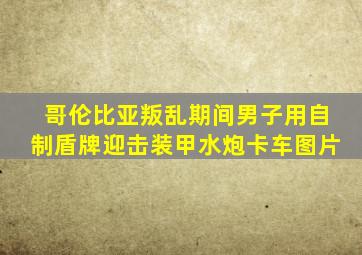哥伦比亚叛乱期间男子用自制盾牌迎击装甲水炮卡车图片